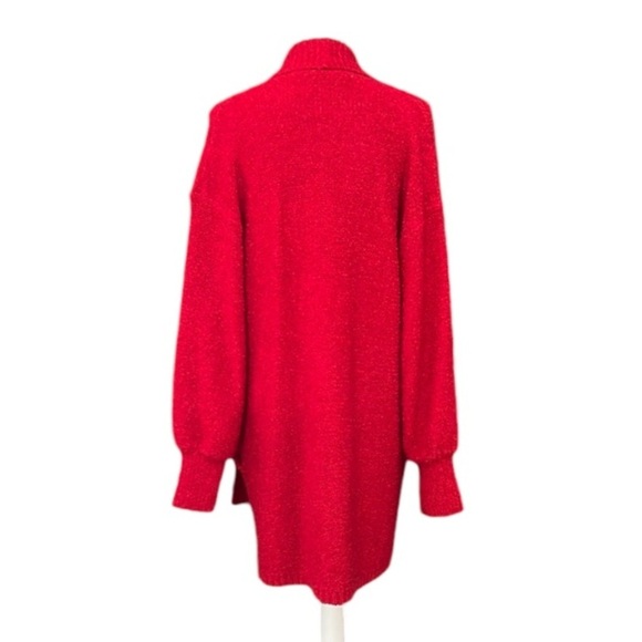Carolyn Taylor cardigan sweater Duster long line red nubby  boucle knit Large - Picture 2 of 10